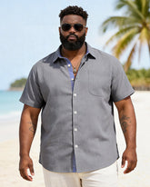 Short-sleeved Shirt With S-3XL Lapel Button And Linen Pocket