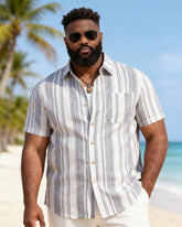 M-3XL Retro Texture Striped Casual Short Sleeve Shirt