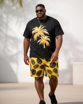 Big & Tall Men's Coconut Tree Turtle Bamboo Leaf Printed Crewneck Short Sleeve T-Shirt Shorts Set