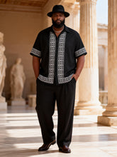 Big & Tall Men's Black Totem Print Short Sleeve Shirt Pants Set