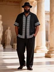 Big & Tall Men's Black Totem Print Short Sleeve Shirt Pants Set