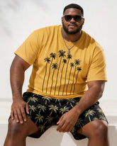 Big & Tall Men's Line Coconut Print Round Neck Short Sleeve T-Shirt Shorts Set