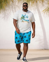 Big & Tall Men's Watercolor Coconut Print Round Neck Short Sleeve T-Shirt Shorts Set