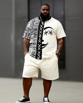 Big & Tall Men’s Patchwork Abstract Face Ethnic-Style Printed Crewneck Short-Sleeve T-Shirt And Shorts Set