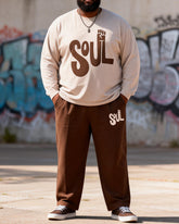 Big & Tall Men's Curry SOUL Letter Print Long Sleeve T-Shirt Pants Set