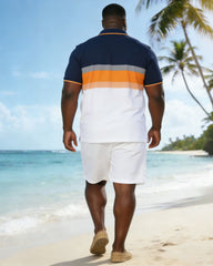 Men's Large Patch Pocket Short-sleeved Polo Shirt And Shorts Set