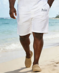 Men's Large Patch Pocket Short-sleeved Polo Shirt And Shorts Set