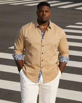 Men's Plus Size Business Cuff Neck Special Stitching Long Sleeve Lar Shirt