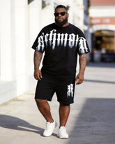 Big & Tall Men's Gothic Richmond Letter Printed Round Neck Short Sleeve T-Shirt Shorts Set