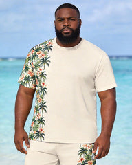 Big & Tall Men's Coconut Blossoms Side Print Round Neck Short Sleeve T-Shirt Shorts Set