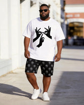 Big & Tall Men's Hand Gesture Eye Palm Print Round Neck Short Sleeve T-shirt Shorts Set