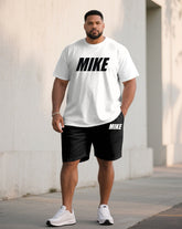 Men's Large Size Simple Black & White Label Printed Short Sleeve T-Shirt Shorts Set
