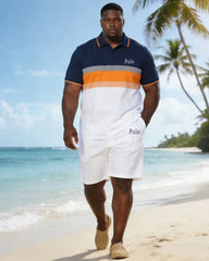 Men's Large Patch Pocket Short-sleeved Polo Shirt And Shorts Set