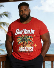 Men's Large Size Red Hawaiian Short Sleeve T-Shirt Shorts Set