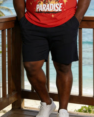 Men's Large Size Red Hawaiian Short Sleeve T-Shirt Shorts Set