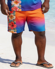 Big & Tall Men's Rainbow Floral Print Round Neck Short Sleeve T-Shirt Shorts Set
