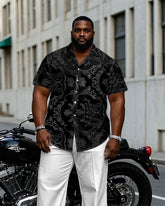 High-end Jacquard Vintage Texture Short Sleeve Lapel Shirt Men's Large Size