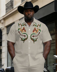 Big & Tall Men's Western Symmetrical Pattern Short Sleeve Shirt Shorts Set