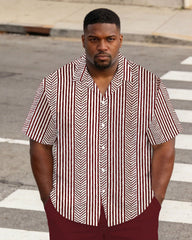 Men's Large Size Red Business Casual Short Sleeve Shirt Shorts Set