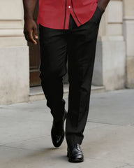 Big & Tall Men's Western Simple Black & Red Short-sleeved Shirt Pants Set