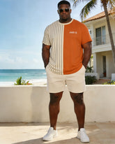 Summer Simple Contrasting-Color Chest-Printed Short-Sleeve T-Shirt And Shorts Set, Plus Size, For Men