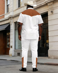 Big & Tall Men's Western Classic Khaki & White Short Sleeve Shirt Pants Set
