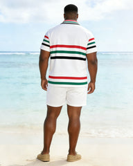 Men's Large Patch Pocket Short-sleeved Polo Shirt And Shorts Set