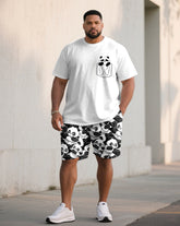 Men's Large Size Street Casual Chest Bear Pattern Printed Simple Short Sleeve T-Shirt Shorts Set