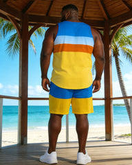 Hawaii Vacation Contrast Stitching Vest Shorts Set Large Size Men