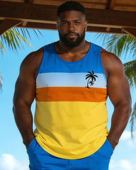 Hawaii Vacation Contrast Stitching Vest Shorts Set Large Size Men