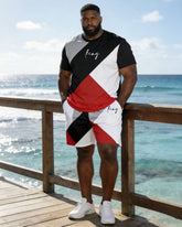 Hawaii Vacation Simple Stitching Chest "king" Slogan Printing Short Sleeve T-shirt Shorts Suit Large Size Men