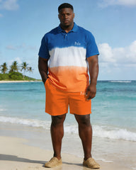 Large Size Men's 3 Color Gradient Chest Small Label Short Sleeve POLO Shirt Shorts Set