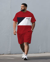 Men's Large Size Red Casual Short Sleeve Suit