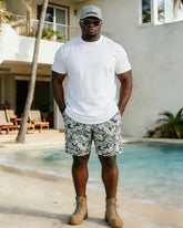 Vacation Casual Daily Street Camouflage & White T-Shirt Shorts Set Large Size Men