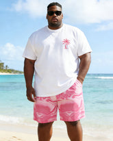 Men's Big & Tall Pink Quicksand Printed Short-sleeved T-shirt Shorts Set