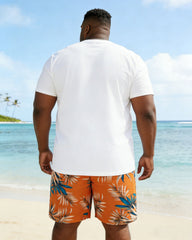 Men's Big & Tall Orange With White Short Sleeve T-Shirt Shorts Set