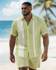 Big & Tall Men's Vine Line Print Short Sleeve Shirt Shorts Set