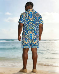 Men's Plus Size Hawaiian Baroque Print Short Sleeve Shirt Shorts Set