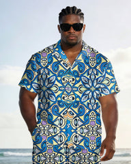 Men's Plus Size Hawaiian Baroque Print Short Sleeve Shirt Shorts Set