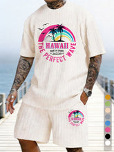 Hawaiian Rainbow Surf Print Texture Plus Size Holiday Set