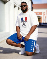 Big & Tall Men's Paris Tower PARIS Alphabet Print Round Neck Short Sleeve T-Shirt Shorts Set