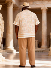 Big & Tall Men's Light Khakis Maze Print Short Sleeve Shirt Pants Set