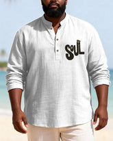 Big & Tall Men's SOUL Alphabet Print Henry Collar Long Sleeve Shirt
