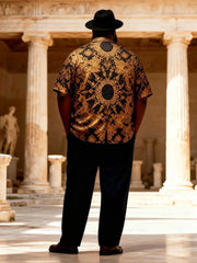Big & Tall Men's Black And Gold Mandala Totem Print Short-Sleeve Shirt And Pants Set