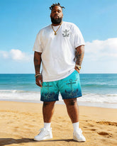 Big & Tall Men's Sailing Anchor Gradient Print Round Neck Short Sleeve T-Shirt Shorts Set