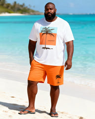 Big & Tall Men's Summer Coconut Shadow Print Round Neck Short Sleeve T-Shirt Shorts Set