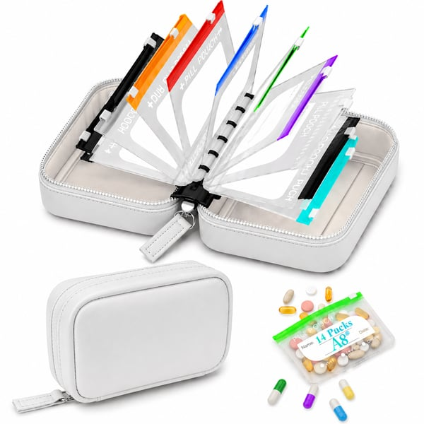 Waterproof Pill Organizer Pouch Set β7 Removable, Colour-Coded Bags, Easy To Label & Refill