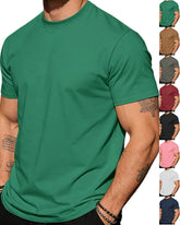 S-3XL Solid Color Round Neck Cotton Short Sleeves