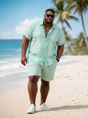Big & Tall Men's Diamond Stripe Print Short Sleeve Shirt Shorts Set