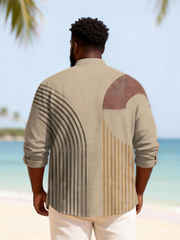 Big & Tall Men's Geometric Stripe Patchwork Printed Henry Collar Long Sleeve Shirt